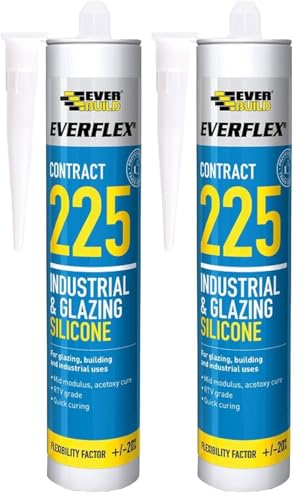 Image of Everbuild Everflex 225 | Cure Silicone Sealant Designed for Glazing and Industrial Applications - 295ml - White (Pack of 2)
