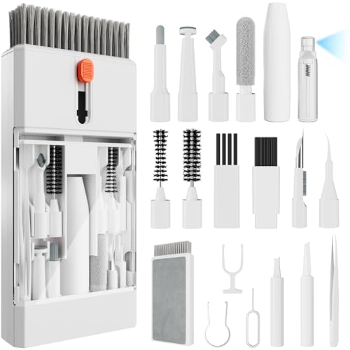 Kit de Nettoyage pour iPhone Airpods Claviers Ordinateurs et Tablettes,Nettoyeur d&rsquo;écran Multifonctionnel pour Ecouteurs,Téléphones,Appareils Photo,Tout-en-Un (Blanc)
