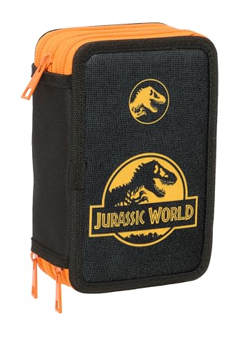 Jurassic World Schulmäppchen mit 37 Utensilien, Kindermäppchen, ideal für Kinder von 5 bis 14 Jahren, bequem und vielseitig, Qualität und Widerstandsfähigkeit, 12,5 x 5,5 x 19,5 cm