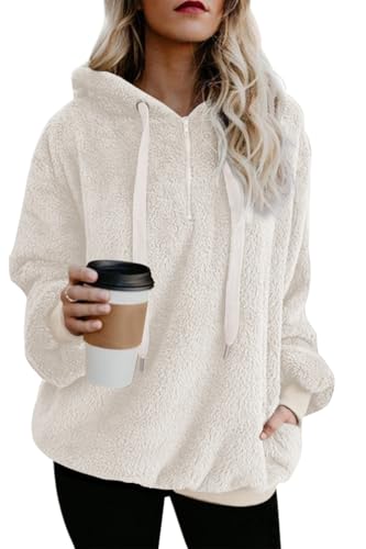 Yanekop Womens Sherpa Jacket Fuzzy Fleece Zip Up Hoodies Quarter Zip Pullover Sweatshirts Oversized Winter Coat Outfits