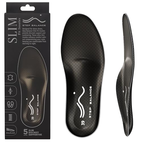STEP BALANCE Semelles Ultra-Fines 3 mm Cuir Naturel Premium – Soutien Ergonomique de la Voûte – Soulagement Fasciite Plantaire – Chaussures Habillées...
