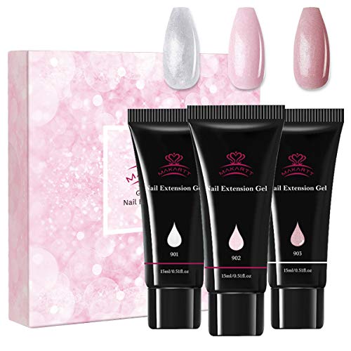 Makartt Poly Nail Extension Gel, Spring Summer Mermaid Glitter Nail Extension Gel Builder Gel Set Nail Enhancement Gel Poly Nail Thickening DIY at Home