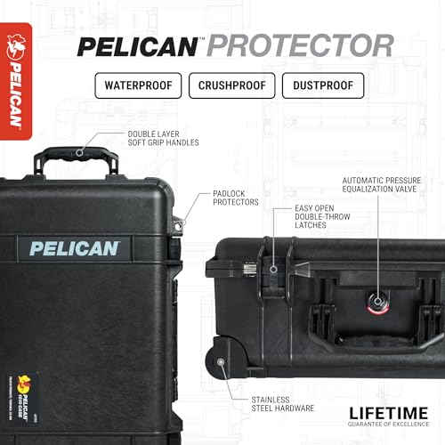 Image of Pelican Protector 1650 Case (Hard Shell) with Foam and Push Button Latches (Black)