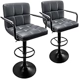 Huracan Bar Stools Set of 2 Bar Chairs with Arms Grey Bar Stool with Back Swivel barstools Counter H