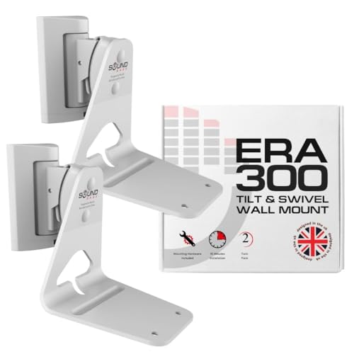 Sound Bass ERA300 Wall Mount Bracket Tilt and Swivel White Twin (2pcs) Compatible with Sonos ERA 300 Effortless Installation Includes Mounting Kit Double Pair