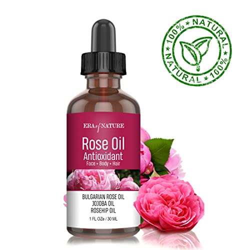 Era Of Nature Antioxidant Rose Essential Oils - Aromatherapy Therapeutic Grade Bulgarian Rose Oil With Rosehip Seed Oil And Jojoba Oil For Skin, Hair, Face, Candle Making And Soap Making 30Ml #TOP3