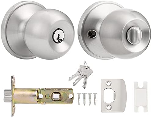 Probrico Stainless Steel Round Exterior Door Locks Set Door Konb Entrance Key Locker Satin Nickel
