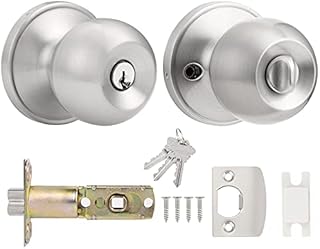 Probrico Stainless Steel Round Exterior Door Locks Set Door Konb Entrance Key Locker Satin Nickel