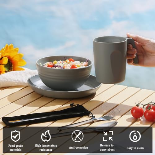 Camping Utensils Mess Kit for Travel, Picnic, Outdoor - Includes Knife, Spoon, Fork Cutlery Set, Cup, Bowl, Plate - Camping Essentials for 1 - Image 5