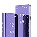 KBIKO-zxl Compatible with Samsung Galaxy A22 4G Leather Case Clear View Makeup Mirror Flip Cover with Kickstand Shockproof Protective Cover for Galaxy A22 4G / M32. Mirror Purple QH