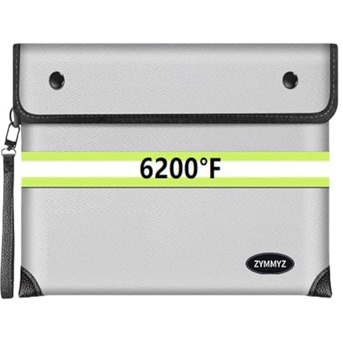 ZYMMYZ Upgraded Fireproof Document Bag with Waterproof Zipper,9 Layers of Heat Insulated Materials,6200°F Fireproof Money Bag for Cash,Valuables and Important Documents by ZYMMYZ - Used condition - US$13.05