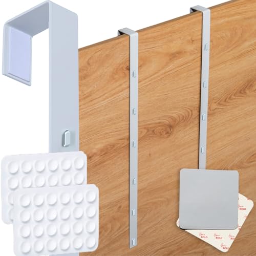 Extra Large 20" Over-The-Door Mirror Hanger Set (Extra Wide) with Any-Banging Adhesive and Inner Protective Padding (Already Applied)-Adjustable Door Mirror-Door Brackets Hanger Hooks Set 2 XL (White)