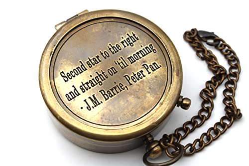 Second Star To The Right J. M. Barrie, Peter Pan Engraved Brass Compass With Wooden Case. #TOP4