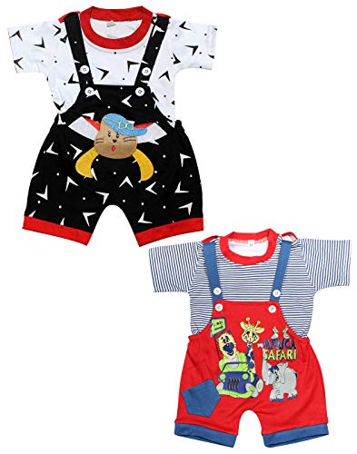Image of babeezworld dungaree for Boys & Girls casual printed pure cotton-Pack of 2 (9101990001175; Multi Colour)