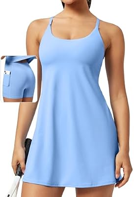 Ewedoos Athletic Tennis Dress for Women with Shorts Underneath Easy Peezy U Neck Adjustable Straps A...