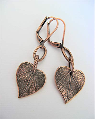 Rustic Copper Leaf Dangle Earrings Leverback Wires Boho Jewelry #TOP2