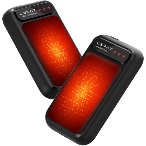 Lerat Hand Warmers Rechargeable 2 Pack, Electric Hand Warmers, Fast Heating, Portable Pocket Heater, 2 in 1 Quick Charge Hand Warmer for Outdoor Indoor, Warmer Gift for Women,Men, Golf, Camping -Black