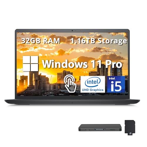 Image of Dell Inspiron 15 15.6 inch Touch Screen Laptop, Intel i5-1235U, 32GB RAM, 1.16TB Storage(1TB PCIe SSD+160GB Docking Station Set), UHD Graphics, Numeric Keypad, Black, Windows 11 Pro