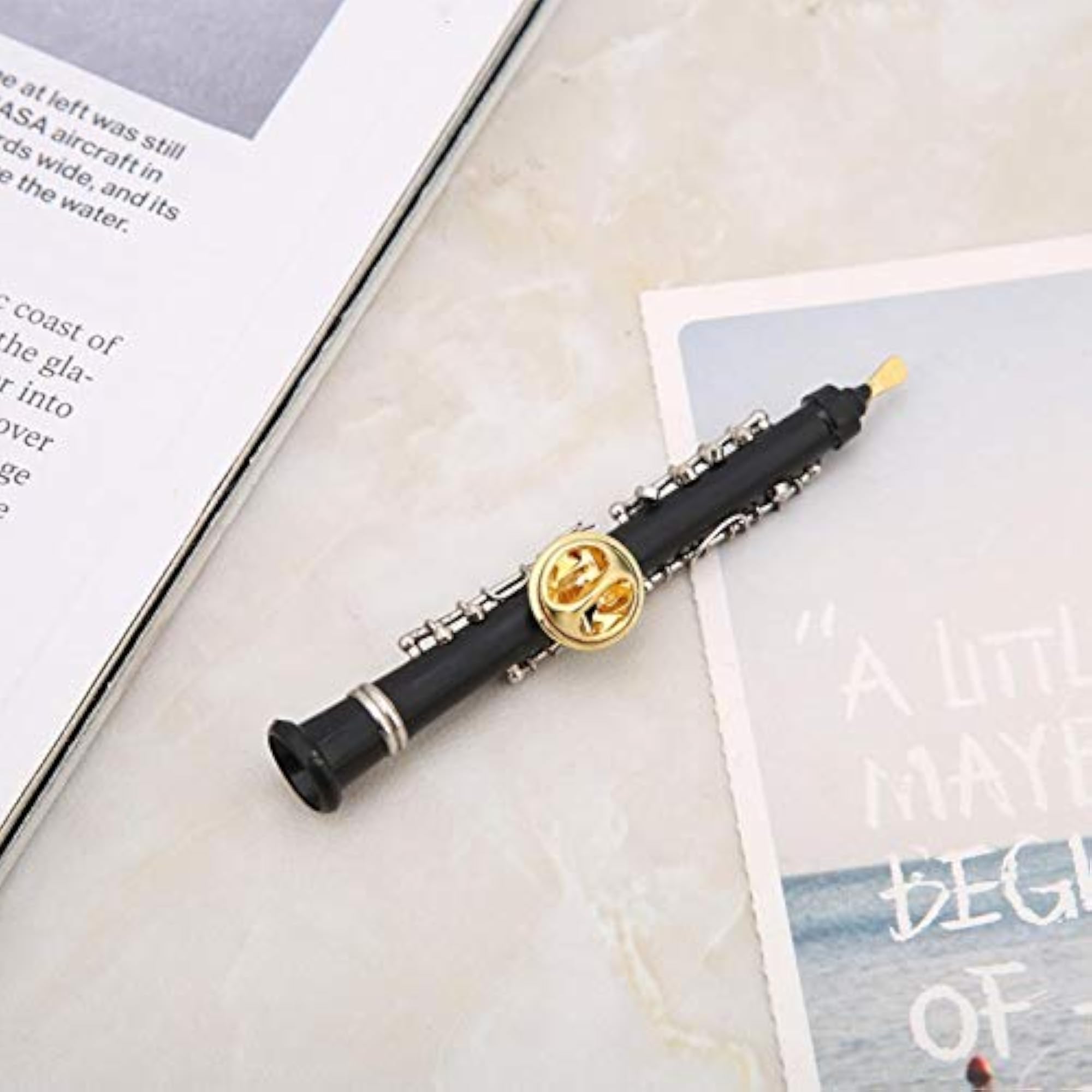 Vintage Oboe Shape Brooch Pin, Musical Instrument Design