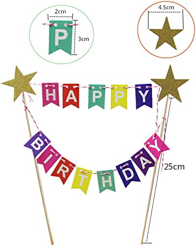 Alminionary Rainbow Cake Topper, Happy Birthday Cake Bunting Topper Cake Topper Garland, With Wooden Polls And A Set Of Rainbow Candle, Pre-Assembled And Reusable For Any Age Or Themed Party Decoration #TOP3