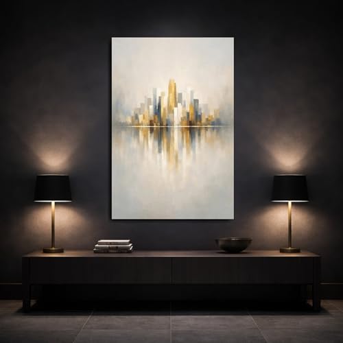 Tableau abstrait cityscape vertical grand format de 60x90 cm pour mur - 3