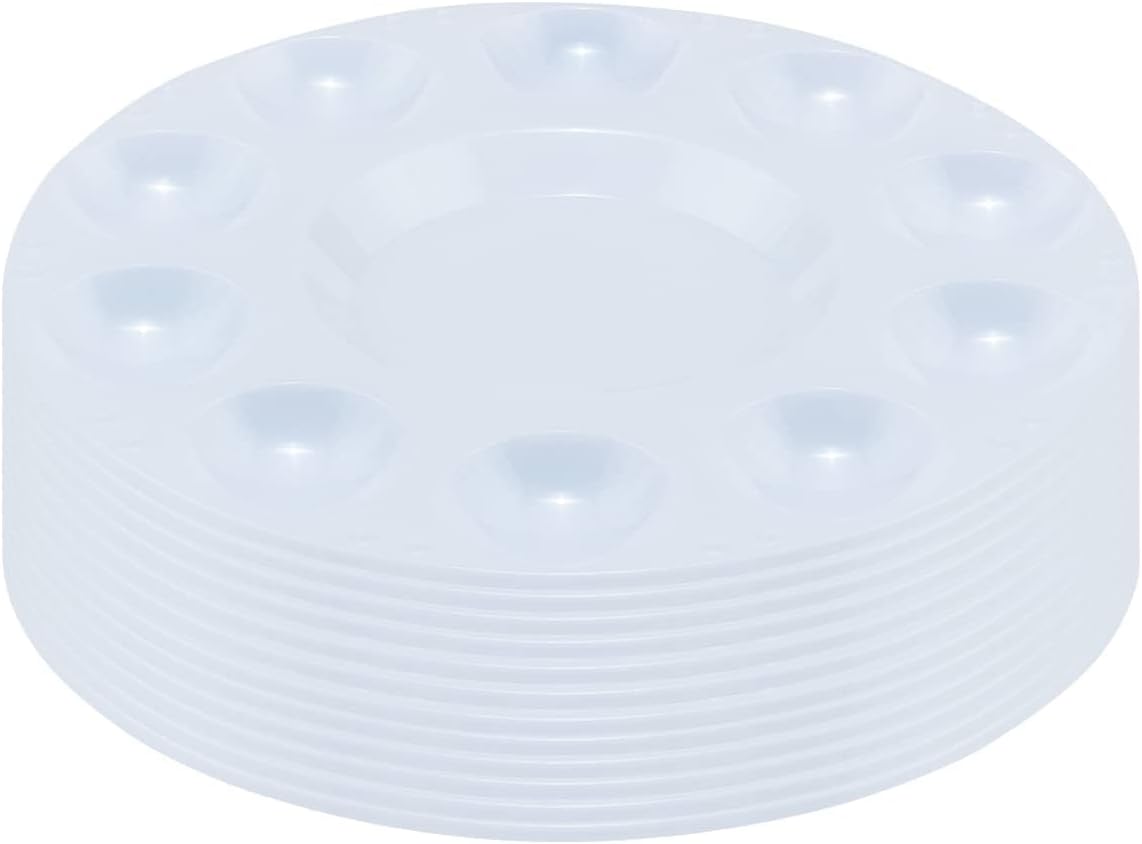 Creative Mark 10-Well Round Plastic Paint Palette with Lid - Pack of 12, Durable, Reusable, Solvent-Resistant, with Oversized Paint Wells Mixing and Color Theory - 7.4ml (0.25oz) Per Well