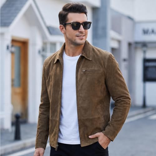 Image of Men's Suede Shirt Zipper Jacket Full Zip Casual Vintage Jackets Suede Leather Jackets for Mens