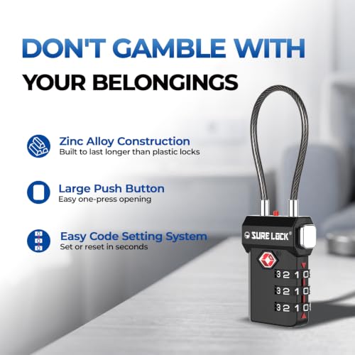 Image of SURE LOCK TSA Compatible Travel Luggage Locks, Inspection Indicator, Easy Read Dials (BLACK 1 PACK)