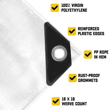 Core Tarps Extreme Heavy Duty 20 Mil Tarp Cover, Waterproof, UV Resistant, Rip and Tear Proof, Poly Tarpaulin with Reinforced Edges for Roof, Patio, Pool, Boat (White 12′ X 16′) - 3