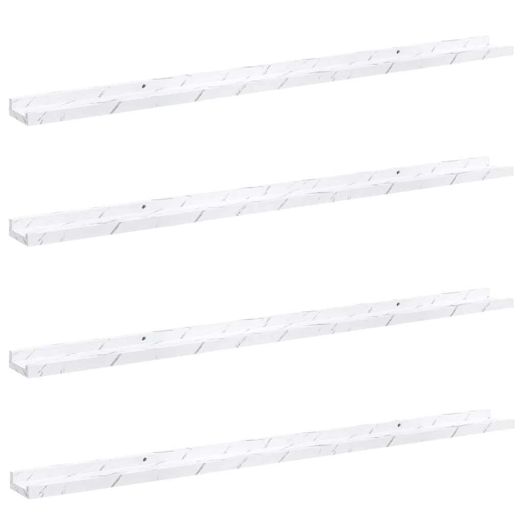 Juego de 4 estanterías de pared con aspecto de mármol blanco, estantes flotantes de madera, estantes decorativos de pared para salón, pasillo y oficina, 115 x 9 x 3 cm