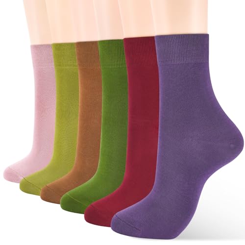 Image of ATBITER Women's Thin Cotton Crew Socks - Soft Above Ankle Bootie Casual Dress Socks 6-Pairs