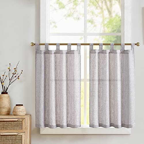jinchan Tab Top Gray Kitchen Curtains 24 Inch Linen Textured Cafe Tier Curtains for Bathroom Laundry Room RV Half Window Farmhouse Light Filtering Dra