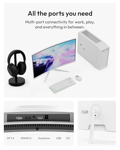 Image of Pixio PXC248 Wave White 24 inch 200Hz Refresh Rate FHD 1080p Resolution 1500R Curve Fast VA Panel 1ms GTG Response Time Adaptive Sync HDR Curved Gaming Monitor