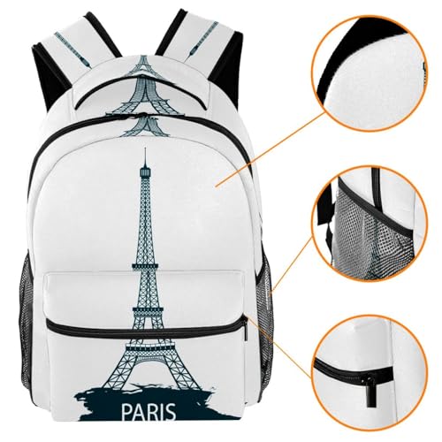 Sac à dos d'école multicolore imprimé Tour Eiffel avec grand volume - 3