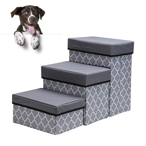 EXPAWLORER Dog Stairs for Small Dogs - Pet Storage Stepper, Foldable 3-Tier Stairs for Puppy, Dog Steps for Bed, Dog Perch to Look Out Window