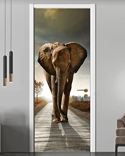 Door Sticker - Flfk 3D Door Mural Peel And Stick, Removable Self-Adhesive Elephant Door Wallpaper For Home Decor, 30.3 "W X 78.7 "L, Set Of 2 Sheets #TOP3