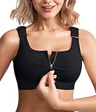 BRABIC Zip Front Closure Bras for Women Post Sugery Compression Surgical Bra Full Coverage with Adjustable Straps (Black,Large)