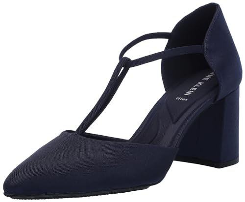Anne Klein Women's Baylie Block Heel Pump, Navy Fabric, 10