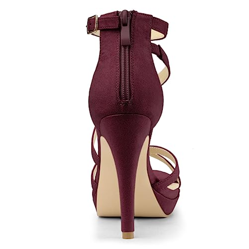 Allegra K Allegra K Women's Stiletto Heel Zipper Platform Ankle Burgundy Strap Sandals 9 M US