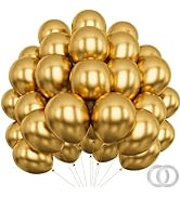 PatiCool Metallic Gold Balloons - 12 inch 100pcs Latex - Chrome Gold Balloons with 2 Ribbons, Gol...