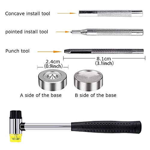 Qfun 120 Set Snap Fasteners Kit For Leather 12Mm Metal Button Snaps Press Studs With 4 Setter Tools, 1 Hammer, 4 Color Leather Snaps For Clothes, Jackets, Jeans Wears, Bracelets, Bags #TOP4