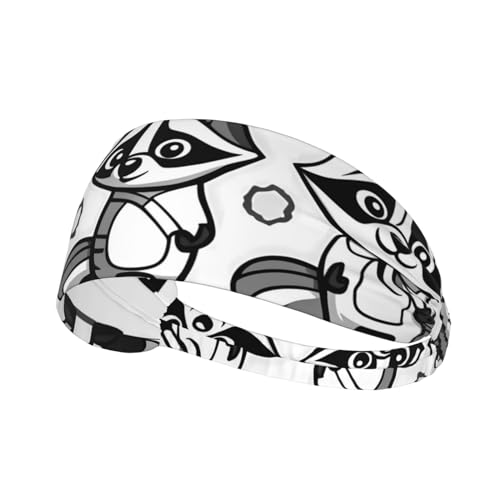 Cartoon Raccoon Sweatbands Summer Accessories Elastic Bands,Fashion Non Slip Headband, Moisture Wicking Sweatband