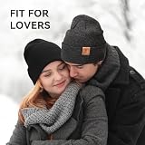 OZERO Zimowa czapka beanie, czapka dzianinowa czarna: 2 sztuki w zestawie, czapka zimowa, czapka wełniana dla mężczyzn i kobiet, szary, Rozmiar uniwersalny