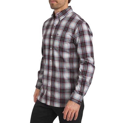 Chaps Mens Classic Fit Long Sleeve Button Down Stretch Poplin Casual Shirt, Rhubarb, X-Large