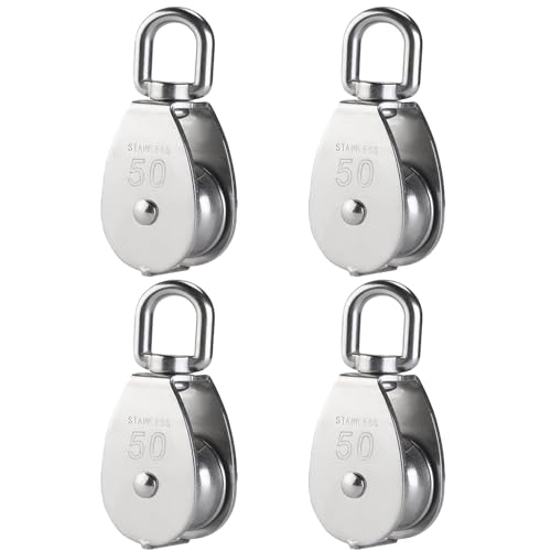 YAMASO,4Pcs 304 Stainless Steel M50 Silver Single Pulley Block Wire Rope Hanging Wire Towing Wheel