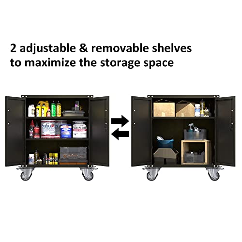 Aobabo Metal Storage Cabinet With Wheels,Steel Half Height Storage Cabinet With Adjustable Shelves,Industrial Rivet Style Counter Cabinet For Home,Office,Garage,Classroom #TOP3