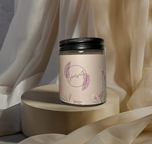 Natural Scented Soy Candle | Jasmine | Medium 7 Oz One Cotton Wick | Long Burn Time | Includes Metal Lid And Gift Box | Blacksmith Candles #TOP30