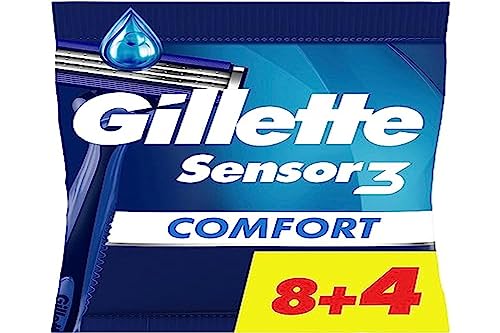 Gillette Sensor3 Comfort, Afeitadoras desechables para hombre, con banda lubricante, lote de 8+4