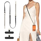 TiMOVO 2-in-1 Phone Lanyard Crossbody, Adjustable Phone Strap for iPhone 17, 16 Series and Most Smartphones, PU Strap Combo with Metal Chain for Women, Black