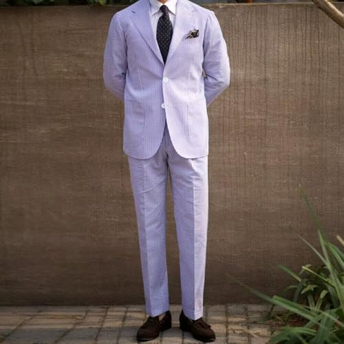 Seersucker Suits for Men Slim Fit Casual Beach Wedding Summer Grooms Groomsmen Seersucker Blazer Pants 2 Piece Set3